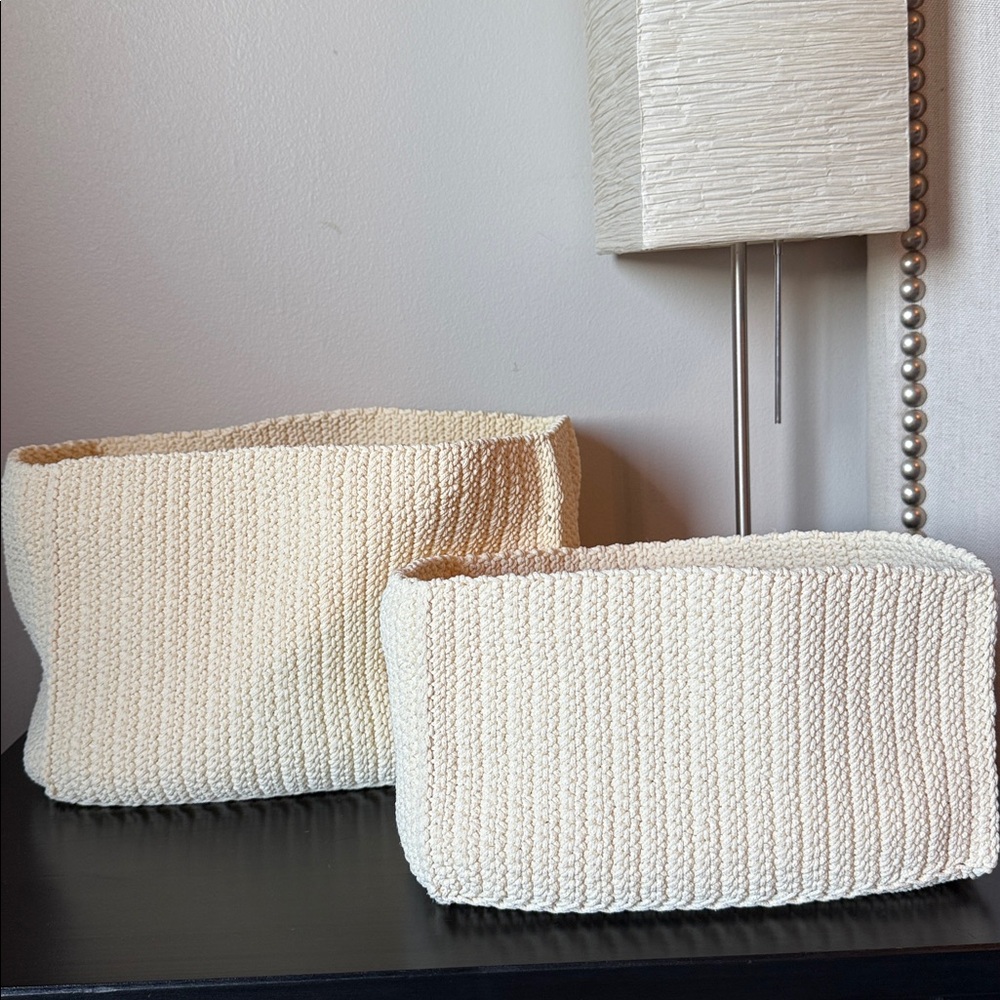 IKEA crochet knit cream rectangular baskets x 2